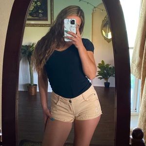 Light Orange Pastel Mini Denim Shorts Ripped